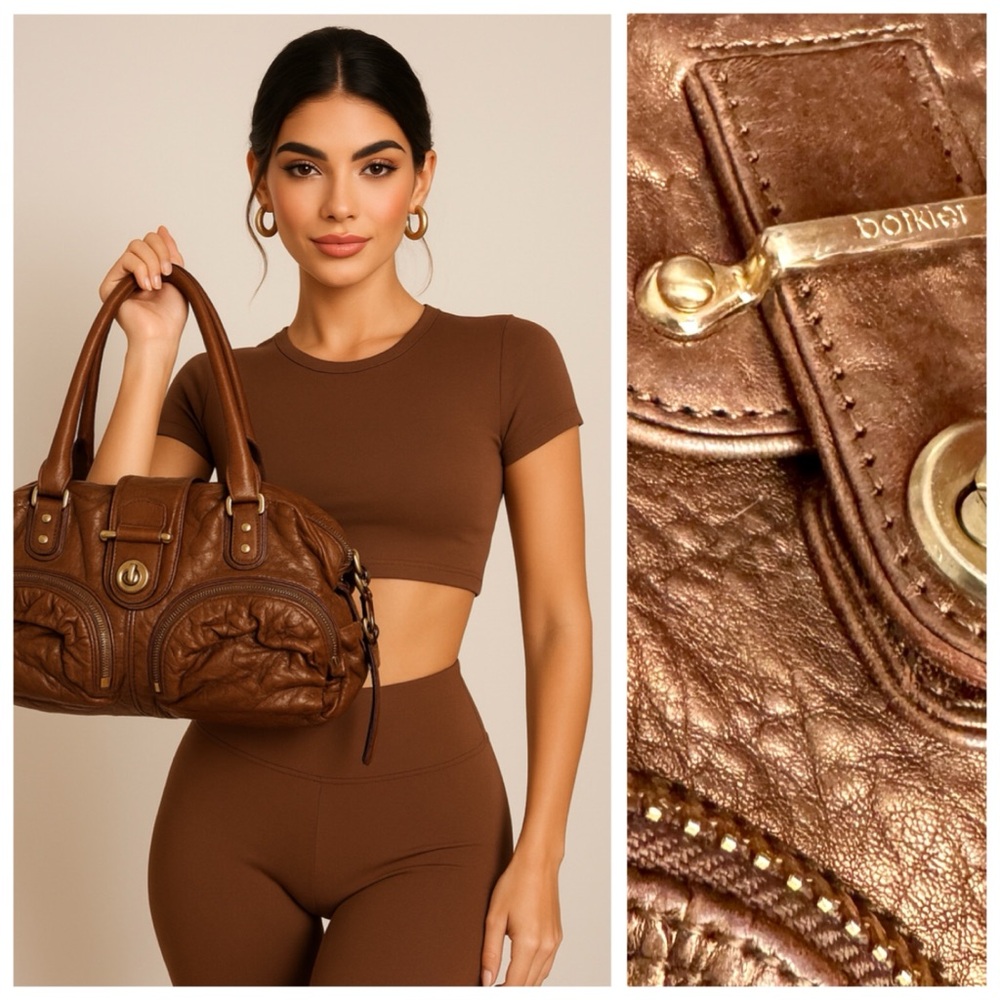 Botkier Bianca Metallic Bronze Leather Satchel Handbag, Antiqued Gold Hardware - Picture 14 of 16